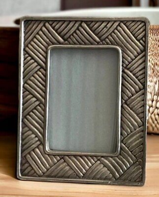 #ad #ad Fetco Photo Frame Silver Tone Braided Pewter Picture Easel Geometric Etched $19.31