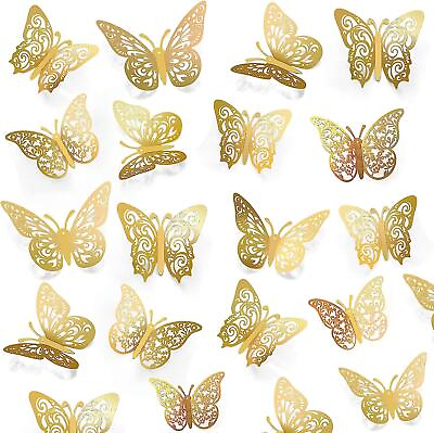 #ad 72 Pcs Gold Butterfly Decorations 3 Sizes 4 Styles 3d Butterfly Wall Decor $9.98