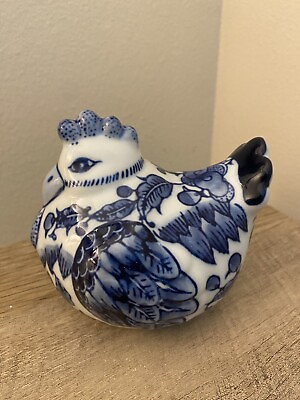 #ad #ad Chinese Porcelain Blue amp; White Chicken Figurine Birds Farmhouse Country Sweet $21.35