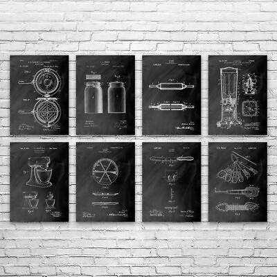 #ad Kitchen Patent Prints Set of 8 Food Lover Gift Kitchen Decor Cooking Gift $139.95