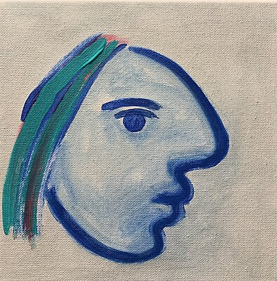 #ad Cubist Modern Art Portrait Figure Painting Signed Original 8x8 Canvas Art Design $112.00