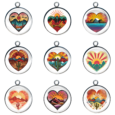 #ad Retro Heart Sunset Glass Cabochon Charms $16.65