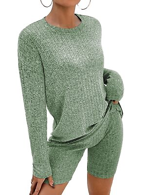 #ad Ekouaer Pajamas 2 Piece Lounge Sets Ribbed Knit Matching Outfits Long Sleeve ... $40.05
