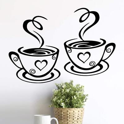 #ad 2 cups wall kitchen art stickers vinyl decal love quotes sticker pub decor co... $16.77