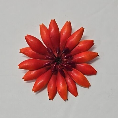 #ad #ad Vintage Flower Brooch Orange Enamel Pin 2.75quot; $9.97