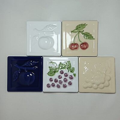 #ad Lot of 5 Antique Ceramic 4x4inch 10x10cm Wall Tiles quot;FRUITSquot; Glossy MC 3 $59.00