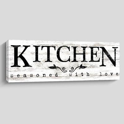 #ad Rustic Kitchen Sign Decor Kitchen Seasoned with Love Black White Funy Inspi... $27.89