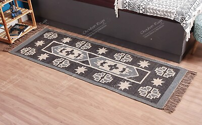 #ad Indian Traditional Handwoven Village Wool Jute Runner Rug for Kitchen Decorative $339.49