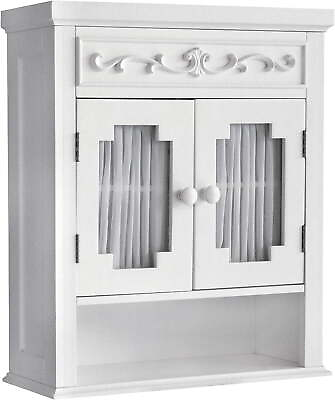 #ad Wooden Wall Cabinet W Drapery Lined Doors Removable Kitchen Bathroom White New $117.83