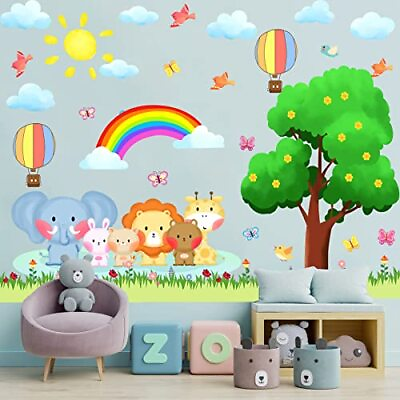 #ad 3 Sheet Big Tree Animal Wall StickersForest Animal Wall Decal 15.7×94.5nches $37.96