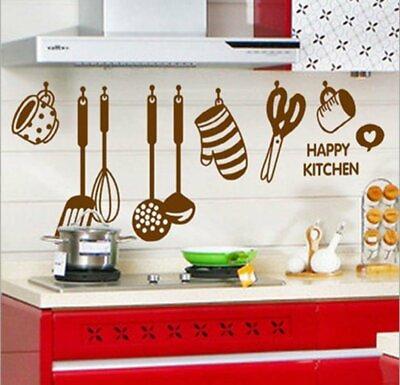 #ad Wall Stickers Stylish Kitchen Decor Art Poster Removable Brown Mural Sticker $17.19