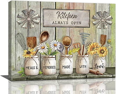 #ad Farmhouse Kitchen Wall Art Country Tableware Pictures Wall Decor Rustic Flowers $80.14