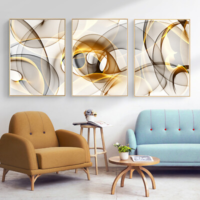 #ad Black Gold Line Abstract Wall Art Canvas Painting Minimalist Posteramp;Print Pictur $41.99