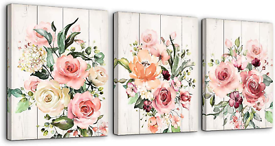 #ad #ad Pink Flower Home Decor Bathroom Wall Art Canvas Framed Wall Art for Girls Bedroo $62.15