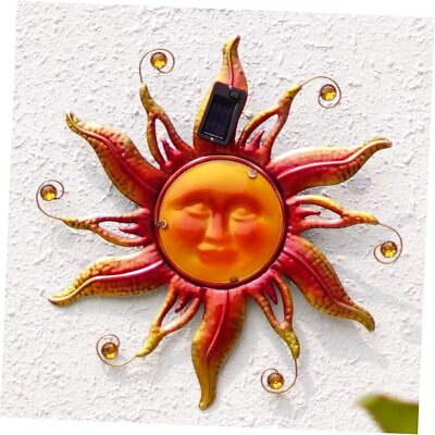 #ad 18quot; Solar Sun Face Wall Art Metal Sun Sculpture with LED Lights amp; Gold $62.32