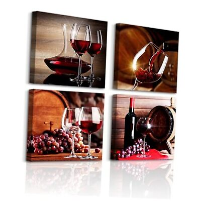 #ad Canvas Wall Art For Kitchen Dining Room 12x12inches*4pcs Wine Cups Paintings $49.58