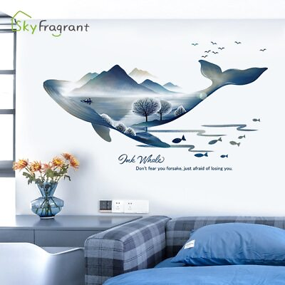 #ad Creative Mountain Scenery Whale Wall Stickers For Living Rooms Entrance Room $9.50