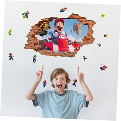 #ad Mario Bros Movie 2023 Wall 3D Break The Wall Stickers for Living Room Kids $26.66