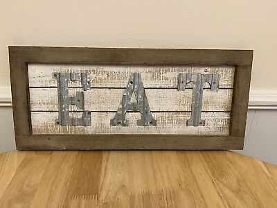 #ad Industrial Farmhouse Decor Sign EAT Kitchen Rustic Metal Wood 18” X 8” Heavy $14.99