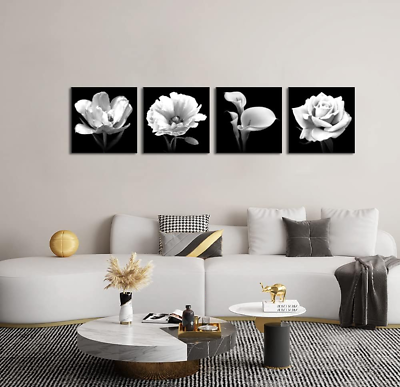 #ad Black and White Wall Art Framed Flower Canvas Print Lily Rose Poppy Magnolia Can $52.02