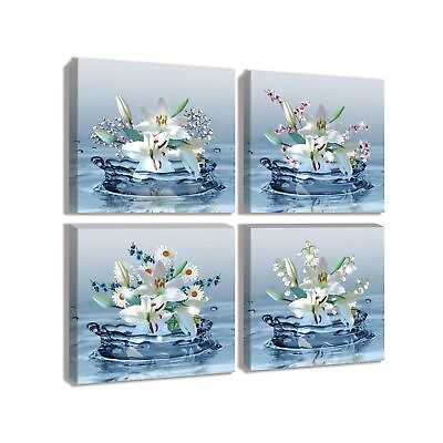 #ad Zen Wall Art Spiritual Lily Flower Artwork Elegant Zen Bathroom Art Framed Bl... $130.07