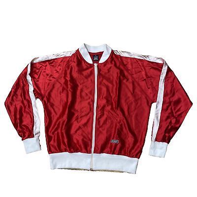 #ad JOCKEY MAN IN MOTION Jacket M Men VTG Red Satin Home King Varsity Zip WindBomber $28.55