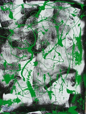 #ad Modernist ABSTRACT PAINTING Expressionist MODERN ART GREEN DEVELOPMENT FOLTZ $75.00