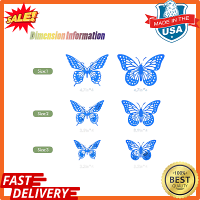 #ad SAOROPEB 3D Butterfly Wall Decor Pcs 4 Styles 3 Sizes Glowing Blue Decoration $11.19