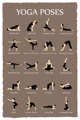 #ad Yoga Poses Reference Chart Studio Gray Cool Wall Decor Art Print Poster 12x18 $10.98