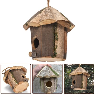 #ad Outside Wooden Bird Houses Nest Natural Decor Bird Hut Garden Birdhouse Decor $51.10