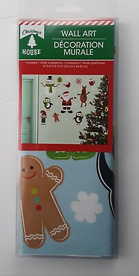 #ad Christmas Wall Art Stickers 2 Designs: Gingerbread Man Santa Snowman Penguin $2.00