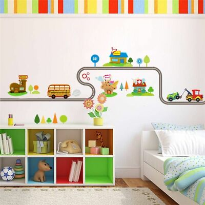 #ad Cartoon Cars Highway Track Wall Stickers For Kids Rooms Sticker Decor Wall Art $13.99