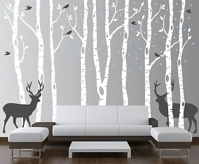 #ad Birch Tree Wall Decal Forest with Birds and Deer Vinyl Sticker Removable Nursery $159.99