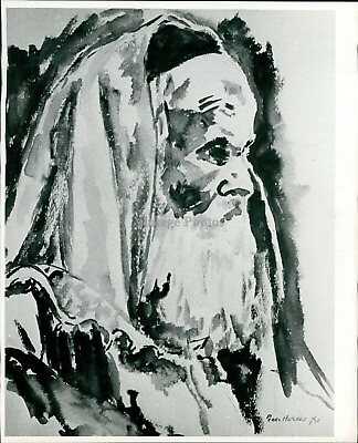 #ad #ad 1980 Art Miami Jewish Fl Drawing Elderly Man Robe Beard Face 8X10 Vintage Photo $19.99