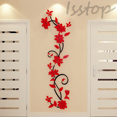 3D Rattan Flower Stickers for Wall Door Living Room Bedroom Decal DIY Decor US $7.39
