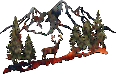 #ad Metal Deer Wall Art Forest Deer Wall Decor Metal Mountain Deer Cabin Decor Home $17.99