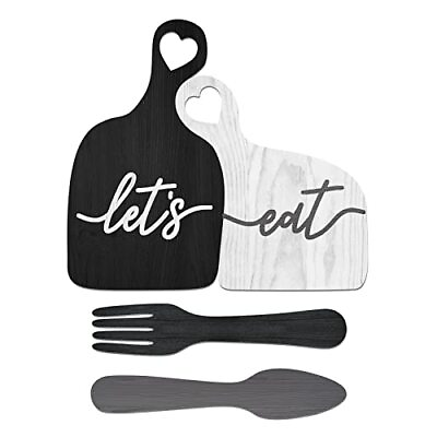 #ad Cutting Board Lets Eat Signs Set Kitchen Wall DecorPrimitive Rustic Wooden $23.62