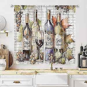 #ad Rustic Red Wine Kitchen Curtains 27.5Wx39H Inch Rod Pocket Vintage Farmhouse $33.10