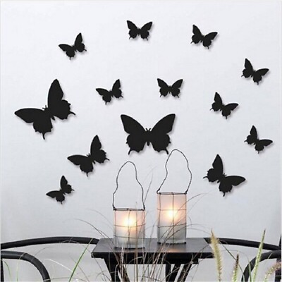#ad 12Pcs Butterfly Wall Stickers 3D DIY Adhesive Decal Kitchen Bathroom Home Decors $9.99