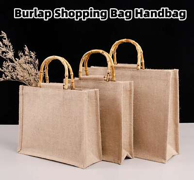 #ad Mother#x27;s Day Gift Burlap Jute Shopping Bag DIY Canvas Handbag Tote Bag to Mom $19.99