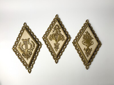 #ad Vintage 1971 Home Interiors Gold Diamond Shaped Wall Plaques 7224 7225 7226 $13.11