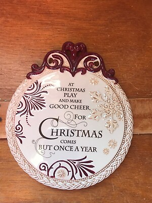 #ad Cream amp; Cranberry Ceramic Tile AT CHRISTMAS PLAY AND MAKE GOOD CHEER Wall Plaque $10.55