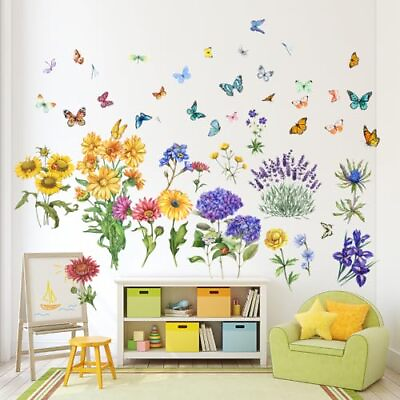 #ad Flowers Wall Decals Butterfly Dragonflies Wall Stickers Sunflowers Wall Decals $20.23