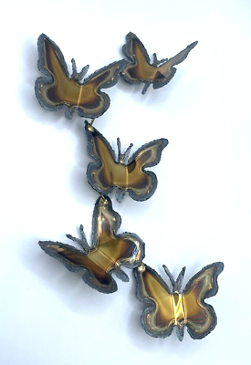 #ad Metal Hanging 5 Butterflies Copper Aluminum Wall Art Hook on back 9.5quot; long $12.00