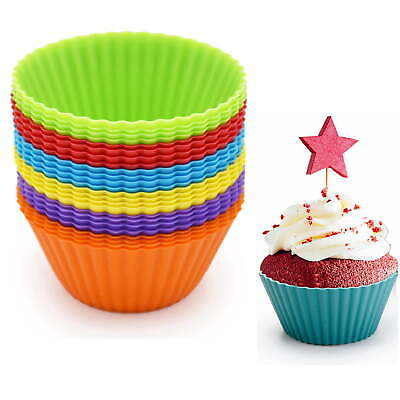 #ad 24 Pack Silicone Cupcake Baking Cups Reusable amp; Non stick Muffin Cupcake Tvtntk $6.99
