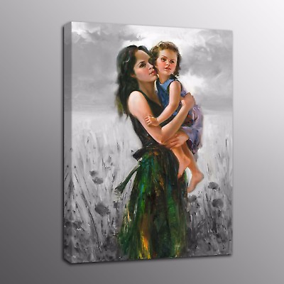 #ad Modern HD Canvas Print Wall Art Mother and girl Oil Painting Picture Home Decor $78.80