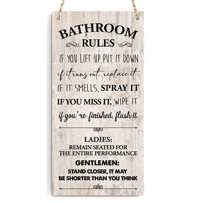 #ad Bathroom Rules Decor For Home Farmhouse Bathroom Wall Art Wooden Sign Home Of... $20.26