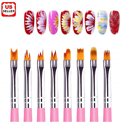#ad 8 Pcs Nail Art Design Brush Acrylic Nail Gel Polish Painting Brush Drawing Pen $6.98