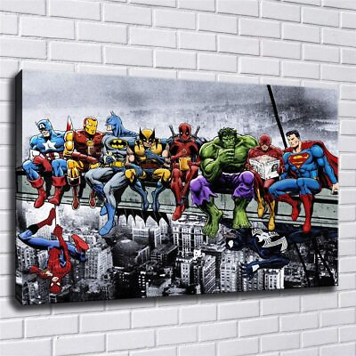 #ad SUPERHEROES ON A BEAM Wall Art Home Wall Decorations for Bedroom Living Room $59.99