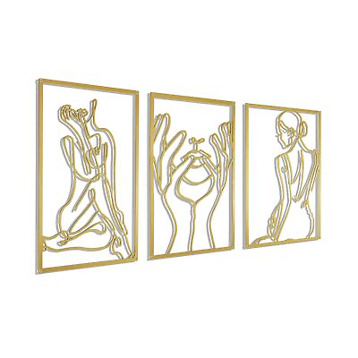 #ad Gold Wall Art Decor for Living Room Bedroom Minimalist Modern Abstract Line W... $48.99